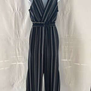 Women’s Monteau Sleeveless Navy White Stripe Jumpsuit Romper Pockets Size S